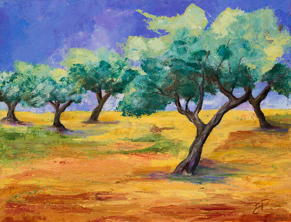 Olive Tree Grove Art Print featuring the painting Olive Trees Grove by Elise Palmigiani
