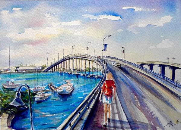 Bridge Art Print featuring the painting On the bridge by Katerina Kovatcheva
