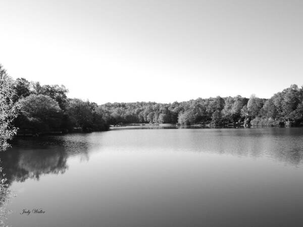 Autumn Art Print featuring the photograph On the Lake in Black and White by Judy Waller