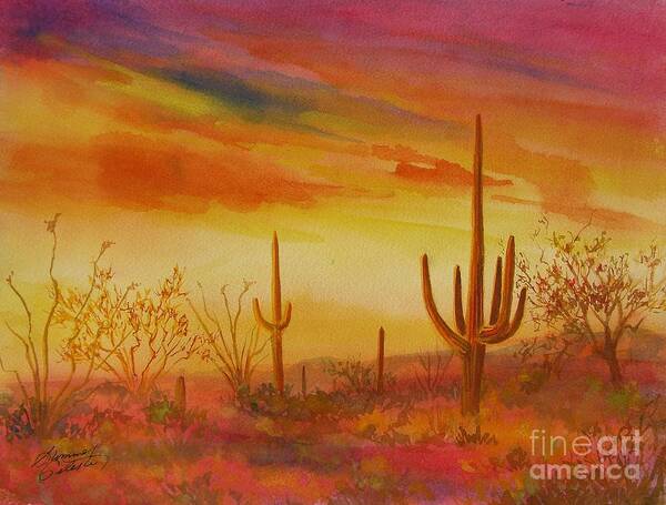 Desert Art Print featuring the painting Orange Sunset by Summer Celeste