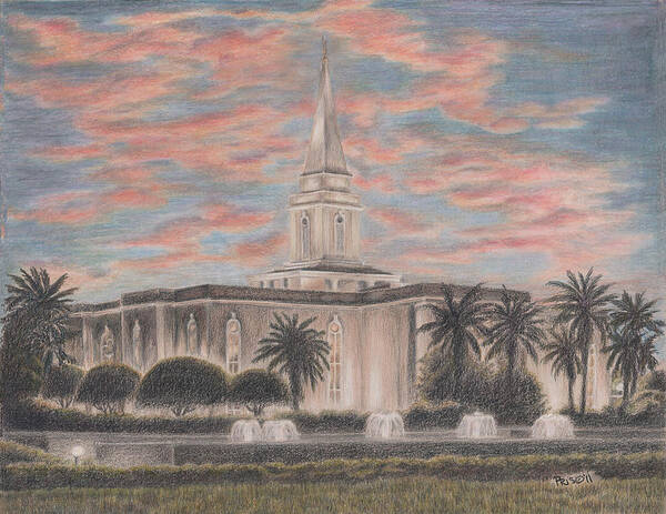 Lds Art Print featuring the drawing Orlando Florida LDS Temple by Pris Hardy