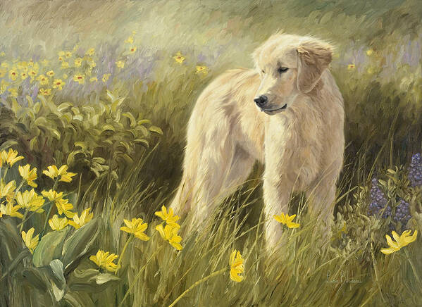 Dog Art Print featuring the painting Out In The Field by Lucie Bilodeau