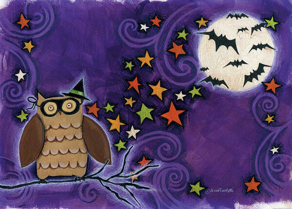 Autumn Art Print featuring the painting Owl With Mask by Anne Tavoletti