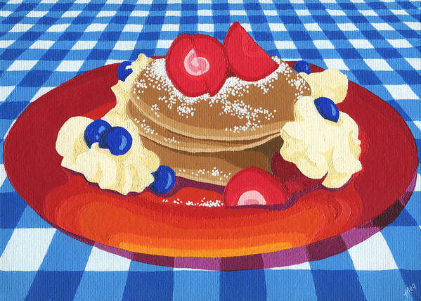 Pancakes Breakfast Food Strawberries Blueberries Art Print featuring the painting Pancakes week 10 by Meg Shearer