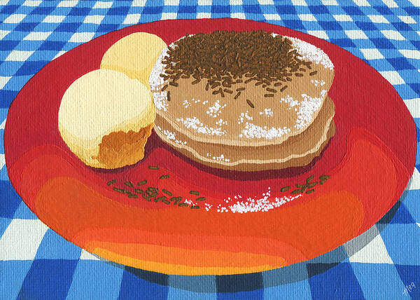 Pancakes Food Breakfast Art Print featuring the painting Pancakes week 15 by Meg Shearer