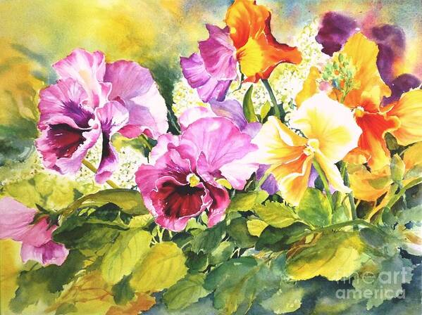 Pansies Art Print featuring the painting Pansies Delight #3 by Betty M M Wong