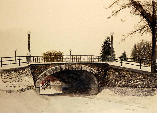 Snow Art Print featuring the painting Patterson Creek Bridge by Betty-Anne McDonald