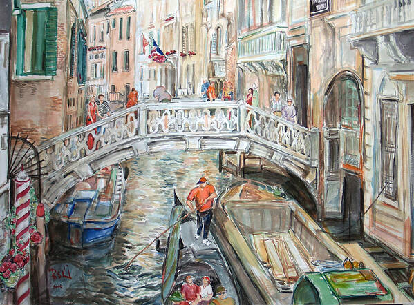 Italy Art Print featuring the painting People in Venice by Becky Kim