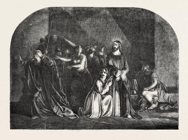 Peter Art Print featuring the drawing Peter Denying Christ, Scottish Historical Painter by Lauder, Robert Scott (1803-69), Scottish