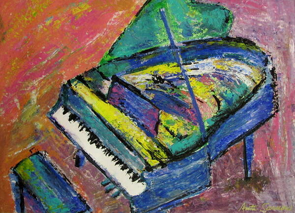 Piano Art Print featuring the painting Piano Blue by Anita Burgermeister