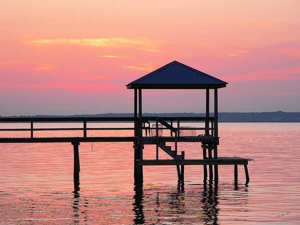 Pier In Pink Sunset Art Print featuring the photograph Pier In Pink Sunset by Kathy K McClellan