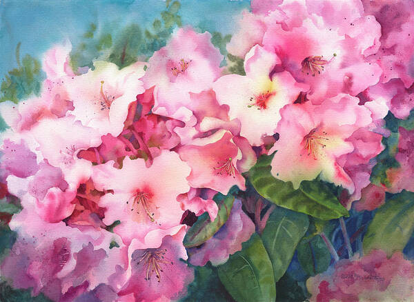 Floral Art Print featuring the painting Pink Rhodies On Demand by Michele Thorp