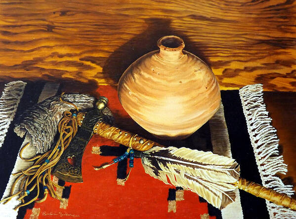 Still Life Paintings Art Print featuring the painting Pipe Hawk by Linda Becker