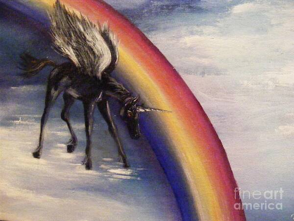 Unicorn Art Print featuring the painting Playing with Rainbow by Karen Ferrand Carroll