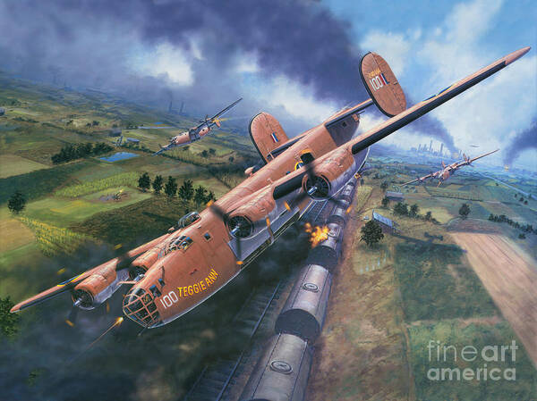 B-24 Art Print featuring the painting Ploesti - The Tidal Wave Breaks by Stu Shepherd