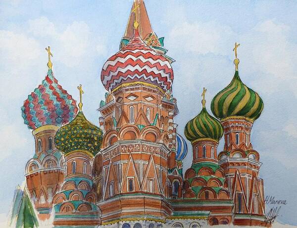 Architecture Art Print featuring the painting Pokrovski Cathedral Saint Basil by Henrieta Maneva