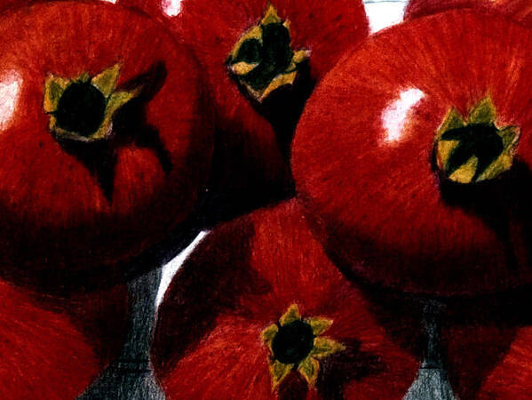 Pomegranates Art Print featuring the painting Pomegranates by Barbara J Blaisdell