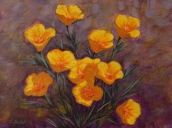 Flower Art Print featuring the painting Poppies by Cheryl Fecht