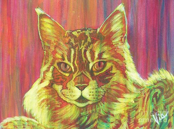 Painting Art Print featuring the painting Ptg  Cameo Maine Coon by Judy Via-Wolff