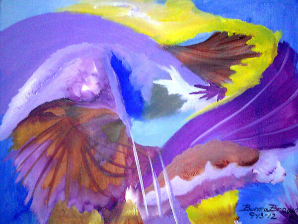 Waves Art Print featuring the painting Purple On Blue Splash by Burma Brown