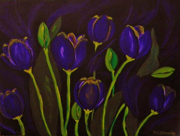 Purple Tulips Art Print featuring the painting Purpleluscious by Celeste Manning