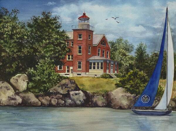 Put In Bay Lighthouse Painting Art Print featuring the painting Put-In-Bay Lighthouse by Terri Meyer