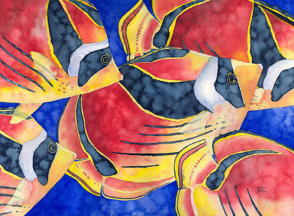 Butterflyfish Art Print featuring the painting Raccoon Butterflyfish by Pauline Walsh Jacobson