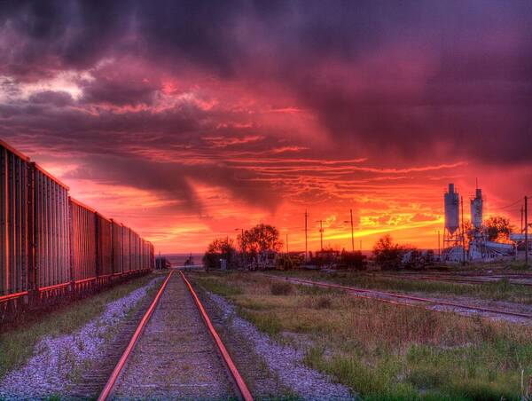 Train Art Print featuring the photograph Rails to a Red Sunset by HW Kateley