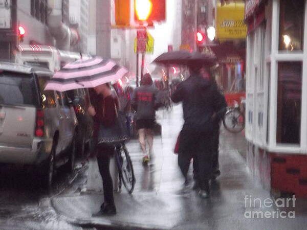 Streetscape Art Print featuring the photograph Rainy Corner - New York City by Miriam Danar