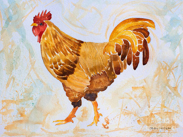 Rooster Art Print featuring the painting Rainy Day Rooster by Barbara McMahon