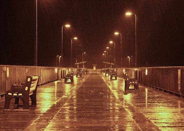 Rain Art Print featuring the photograph Rainy Night on the Pier by David Zarecor