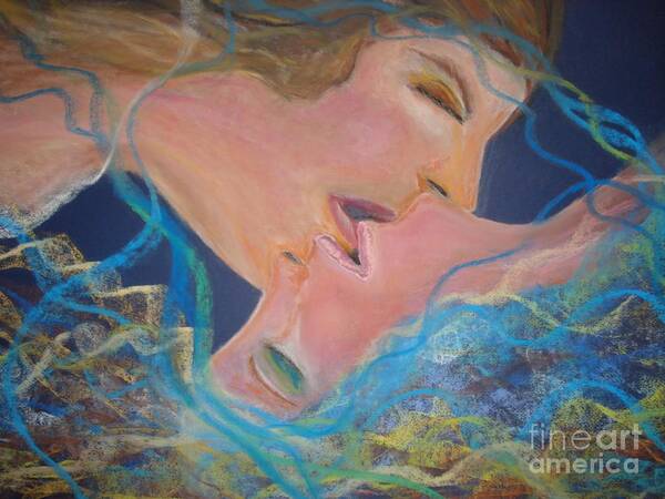 Woman Art Print featuring the drawing The Kiss by Lori Lovetere