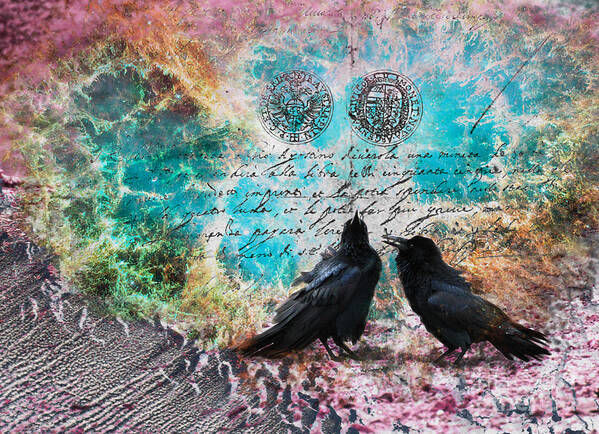 Crow Art Print featuring the digital art Crow Whispers in the Nowhere by Lisa Redfern