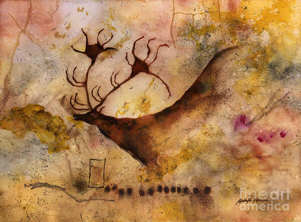 Cave Art Print featuring the painting Red Deer by Hailey E Herrera