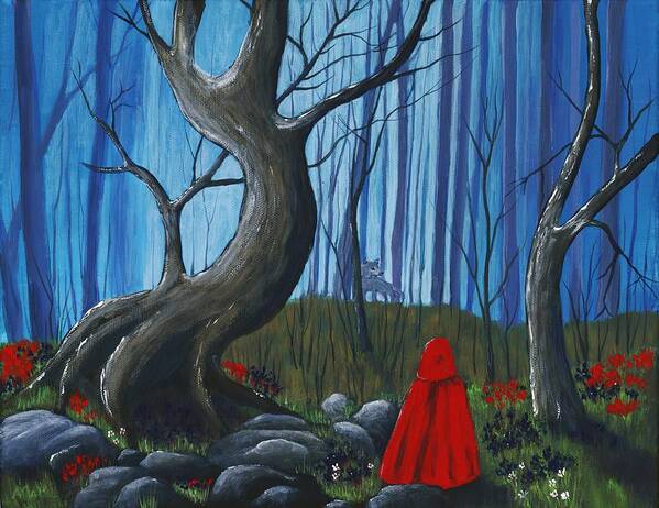 Red Art Print featuring the painting Red Riding Hood in the Forest by Anastasiya Malakhova