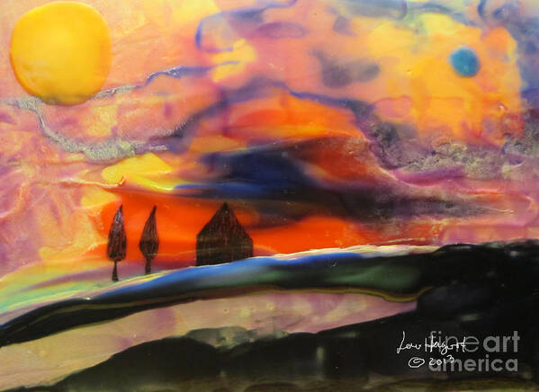 Acrylic Art Print featuring the painting Red Sunset with Building by Lew Hagood