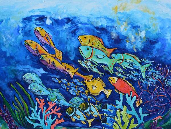 Fish Art Print featuring the painting Reef Fish by Patti Schermerhorn