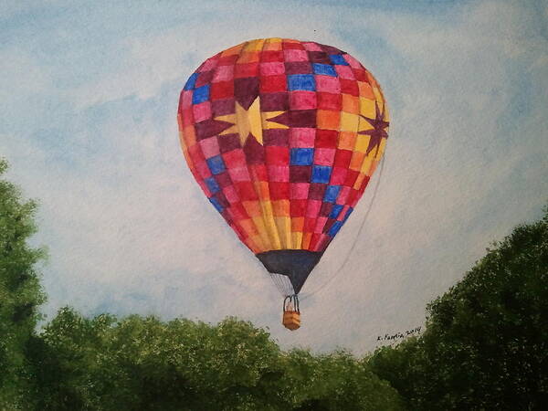 Hot-air Balloon Art Print featuring the painting Riding the Wind by B Kathleen Fannin