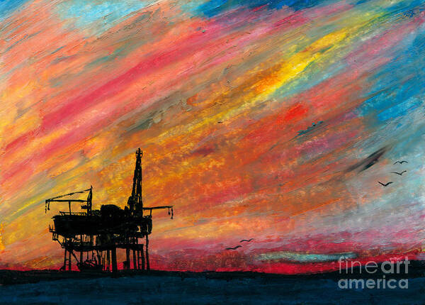 Art Art Print featuring the painting Rig at Sunset by R Kyllo