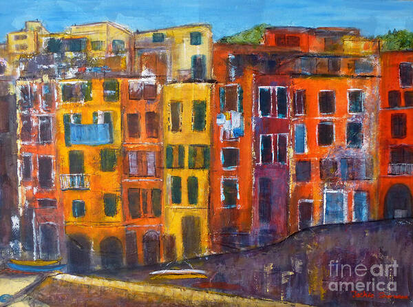 Painting Art Print featuring the painting Riomaggiore Facade Cinque Terre by Jackie Sherwood