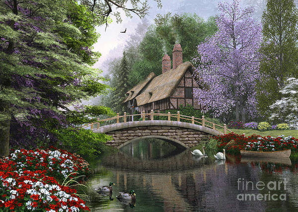 Victorian Art Print featuring the digital art River Cottage by MGL Meiklejohn Graphics Licensing