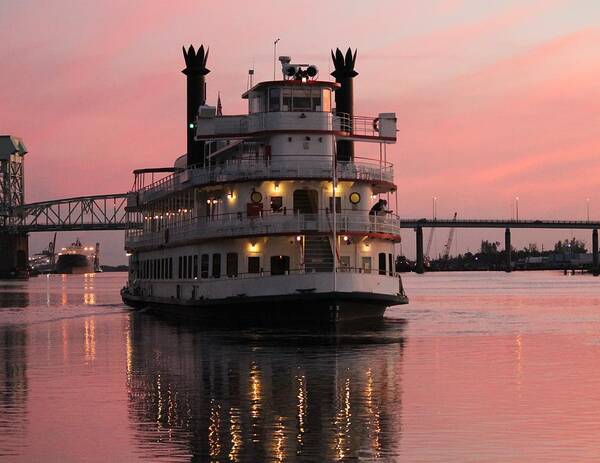 Riverboat Art Print featuring the photograph Riverboat At Sunset by Cynthia Guinn
