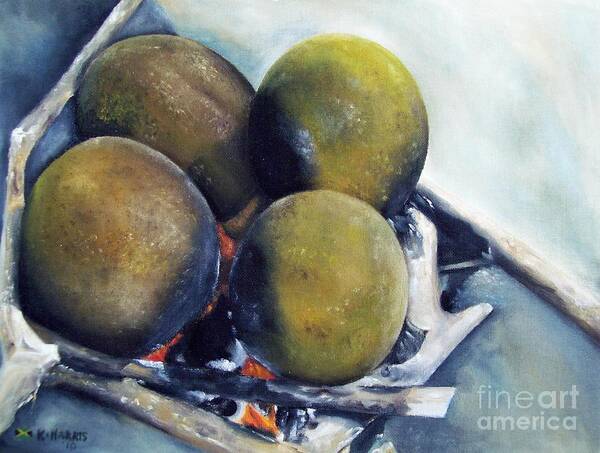 Fruit Art Print featuring the painting Roasting Breadfruit by Kenneth Harris