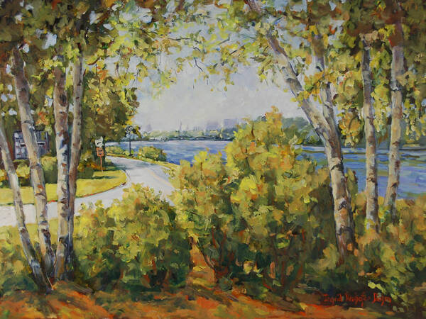 Rockford Il Art Print featuring the painting Rock River Bike Path by Ingrid Dohm