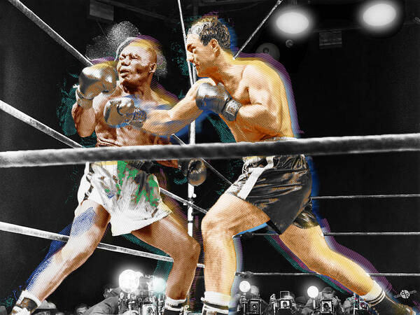 Rocky Marciano Art Print featuring the painting Rocky Marciano V Jersey Joe Walcott by Tony Rubino