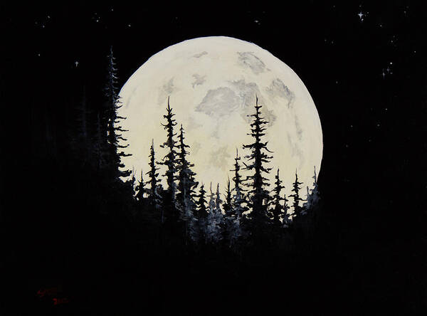 Full Moon Art Print featuring the painting Rocky Mountain Moon by Chris Steele