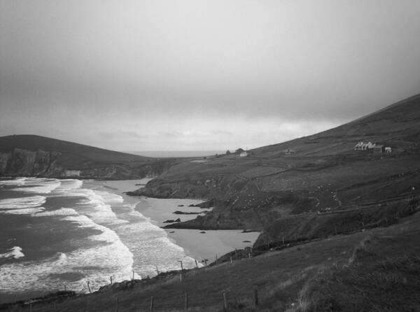 Dingle Peninsula Art Print featuring the photograph Rolling Waves - Rolling Hills - B n W by Richard Andrews
