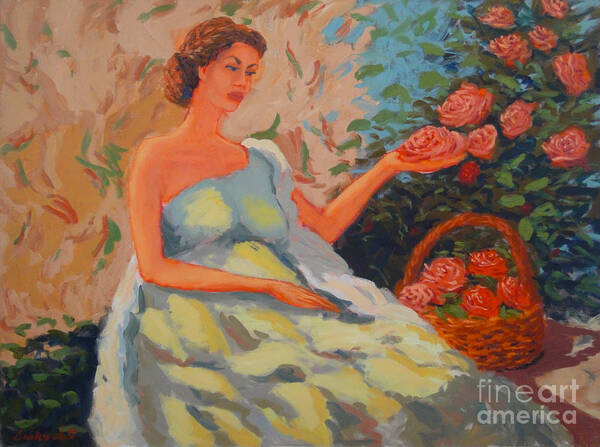 Portraits Art Print featuring the painting Roses in the garden by Monica Elena