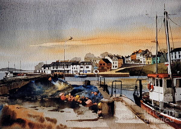Val Byrne Art Print featuring the mixed media Roundstone North Pier Galway by Val Byrne