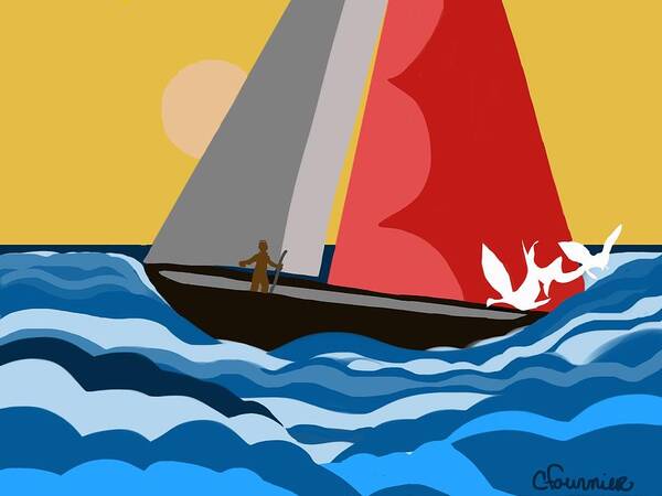 Sail Boat Art Print featuring the digital art Sail Day by Christine Fournier